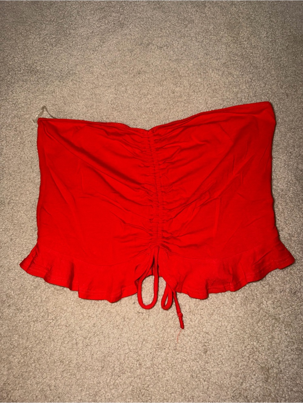 h.i.p. Bright Red Strapless Ruched Crop Top